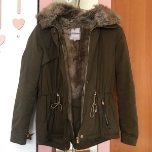 Zara Faux fur coat in green